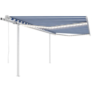 UV-Schutz Markise CLORIS - Balkon Automatische Markise mit LED & Windsensor 4x3 m Blau und Weiß