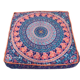 ANJANIYA Yoga, Meditation, groß, quadratisch, für den Außenbereich, Boden, Sitzkissen, Überwurf, Hippie, dekorativer Boho, indischer Ottoman, Mandala-Muster, Multi Mandala-2, 88 x 88 cm, 1 Stück