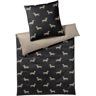 ELEGANTE Dogs Tiere Schwarz/Beige 135 x 200 cm + 80 x 80 cm