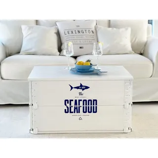 Uncle Joe ́s Truhe Seafood Couchtisch Truhentisch im Vintage Shabby chic Style aus Massiv-Holz in Weiss mit Stauraum und Deckel Holzkiste Beistelltisch Landhaus Wohnzimmertisch Holztisch weiß