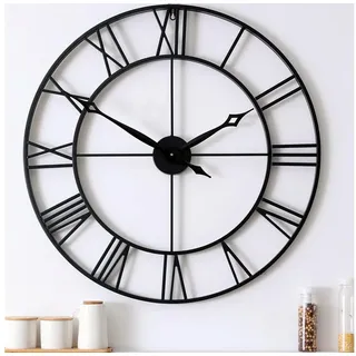 Samilito Wanduhr im Vintage-Stil Rund mit Robuster 2cm dicker Rahmen,römische Ziffern (Leises Quarzwerk, kein tickendes Geräusch dicker Rahmen) schwarz