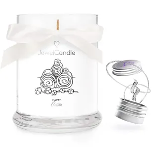 JuwelKerze Fluffy Cotton + Kette Silber - Schmuckkerze 40 Std - Duftkerze im Glas mit frischem Duft - Kerze mit Schmuck - Geschenke für Frauen, Geburtstag
