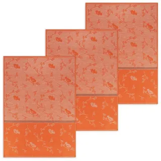 Kracht Geschirrtuch Piepmatz, (Set, 3-tlg., Set), 3er Pack Geschirrtücher (3 Stück), ca. 50 x 70 cm, Halbleinen Jacquard orange