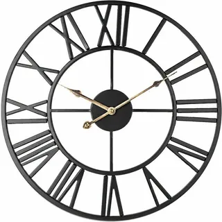 Stille Wanduhr, 40 Cm Vintage-skelettuhr Aus Metall (schwarz-gold)