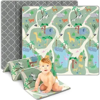 Famanu Spielmatte für Baby & Kinder - Faltbar - Schadstofffrei - 180x200cm - Kinderzimmer - Spielteppich - Babymatte - Tragbar - Wasserfest - Innen &