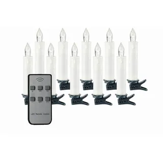 X-Mas Led-Kerzenset, Weiß, Dunkelgrün, Transparent, Metall, Kunststoff, 10-teilig, 5 mm, 10.5 cm, RoHS, Bsci, Flackerfunktion, Dekoration, Weihnachtsdekoration, Weihnachtsbeleuchtung