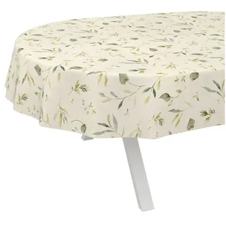 ANRO Wachstuchtischdecke abwaschbar Oval 200 x 140 cm Beige