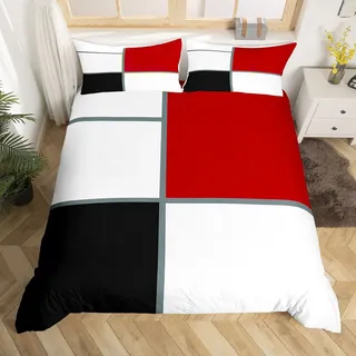 feelingyou Rot Weiß Modernes Bettwäsche-Set 135×200 cm,Abstrakte Kunstform Bettbezug für Kinder Jungen Bettdeckenbezug-Set,Schwarz Vintage-Karo-Druck Bettwäsche Bettbezug-Set Dekorativ 2 Stück