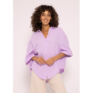 SASSYCLASSY Kurzarmbluse Oversize Musselin Bluse Damen kurzarm Shirt Bluse aus Musselin Baumwolle, Made in Italy, One Size: Gr. 36-48 lila