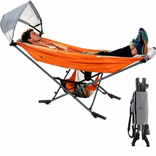 LET'S CAMP Mock ONE® Hängematte mit Gestell, UPF 50+ Sonnendach, mobil