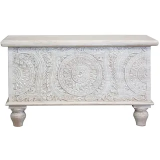 Oriental Galerie Shabby Chic Holztruhe Indische Truhe mit aufwendiger Schnitzerei weiß 80cm