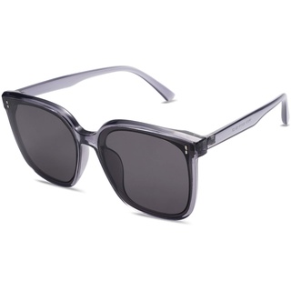 SOJOS Sonnenbrille Herren Damen Verspiegelt, Retro Vintage Groß Eckig Schwarz Coole Klassisch Rechteckig UV400 Schutz Unisex Brille SJ2157, Grau/Grau - Middle
