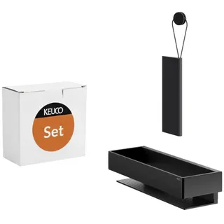 Keuco Edition 11 Set Duschkorb, Schwarz Matt, Zum Bohren (optional Zum Kleben) + Duschabzieher, Schwarz