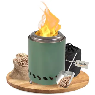 Tischkamin grün rauchfrei, Tischfeuer Outdoor, Mini-Feuerstelle tragbar mit Tragetasche, rauchfreier Tischkamin Ø 14 cm H 19 cm, Camping Tischfeuer, Deko Kamin Outdoor, Tischofen kompakt