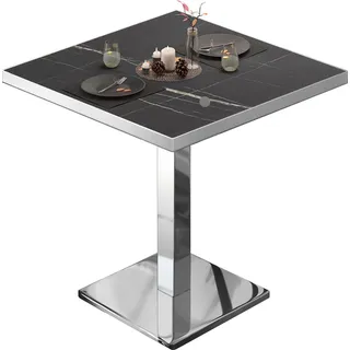 GGM Möbel Bistrotisch 60 x 60 x 75 cm Schwarz Marmor/Edelstahl