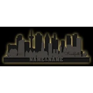 Namofactur Skyline Stadtsilhouette LED Holz Wanddeko beleuchtet | Individuell Personaliert | Wähle aus 3 Größen (Frankfurt)