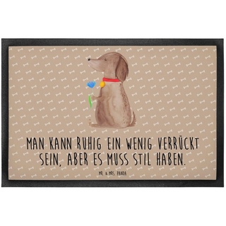 Fußmatte 60 x 90 cm Hund Blume - Hundeglück - Geschenk, Schmutzfangmatte, Hund, Mr. & Mrs. Panda, Höhe: 0.3 mm, Rutschfester Halt braun