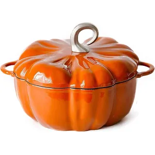 JuanNest Kürbis Emaille Eintopf Aus Gusseisen 1.5/1.85/3.7L, Kochtopf In Kürbisform, Mit Antihaftbeschichtung,Topf, Auflauf, Suppentopf, Halloween Dekortopf, Küche Kasserolle, Kürbis Schüssel B,20CM