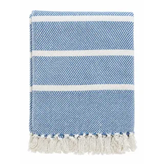 AU MAISON Decke Überwurf Streifen Design 100% Baumwolle 130x180 cm Skandinavisch (Blau-Weiß)