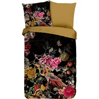 PURE luxury collection Wendebettwäsche Vivaldi Bettwäsche-Set Bettbezug & Kissenbezüge, Microfaser, 3 teilig, mit Blumen und Pfau schwarz