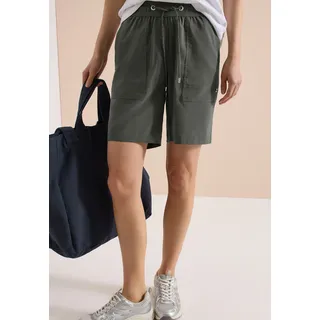 Shorts CECIL "Style Chelsea", Damen, Gr. L (42), N-Gr, grün (clear khaki), Web, Obermaterial: 66% Baumwolle, 30% Polyester, 4% Elasthan, unifarben, loose fit kniefrei, Hosen Shorts, Sommer-Shorts mit elatsichem Bund und Tunnelzug