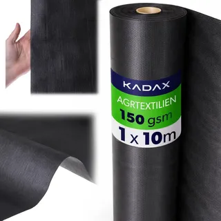 KADAX Unkrautgewebe 1 x 10 m, 150 g/m2, Schwarz Hochbeetfolie aus Polypropylen, Wasserdurchlässig Mulchfolie gegen Unkraut, Unkrautfolie für Garten, Gartenfolie
