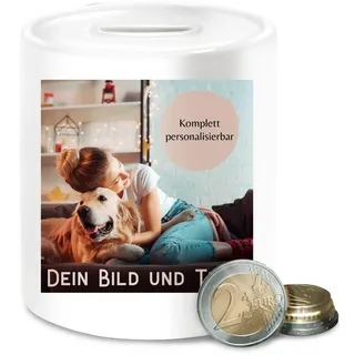 Spardose - eigenem - Foto Bild Geschenk I Dein Bild und Text - Unisize - Weiß - für Trinkgeld Foto-spardose selbst drucken Logo sparbüchse sparbuechse personalisierte trinkgeldkasse