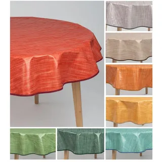 laro 140cm Runde Wachstuch Tischdecke Abwaschbar mit Saum-Eingefasst-Paspelband, Leinenoptik Rot Orange, PVC Material