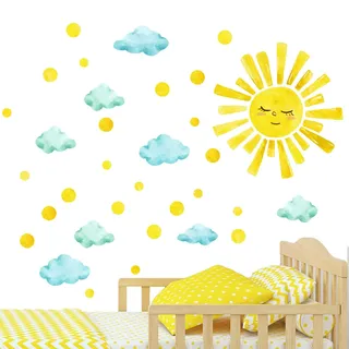 Wandtattoo Kinderzimmer Sonne | Abnehmbare Aufkleber Wolken Kinder Wandtattoos - Cartoon-Sonnenaufkleber, Wanddekoration für Spielzimmer, Wohnzimmer, Schlafzimmer, Decke, Kinderzimmer Geruwam