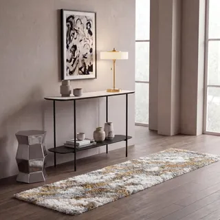 Safavieh Zottelig Teppich für Wohnzimmer, Esszimmer, Schlafzimmer - Horizon Shag Collection, Kurzer Flor, Grau und Gold, 61 X 244 cm