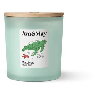 Ava&May Maldives Große Duftkerze 410g Frisch Vegan, 100% pflanzenbasiertes Wachs
