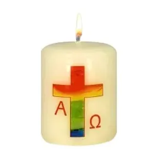 Wiedemann Osterkerze Ostersymbol, Kreuz Bunt A + O, 60 x Ø 50 mm