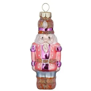 Holly & Jolly Christbaumschmuck, Christbaumschmuck Nussknacker Glas 8cm Rosa Lila Braun braun|bunt|rosa
