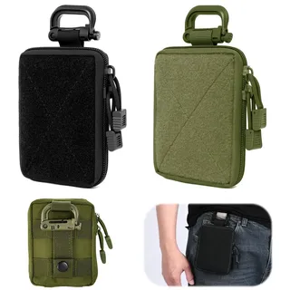 BXUUXA 2 Stück Taktische Hüfttaschen Mini Nylon Molle Klein Tasche mit Karabiner Gürteltasche 13x10cm EDC Pouch Klein Militärtasche Aufbewahrungstasche für Erste Hilfe Camping Wandern (Schwarz+Grün)