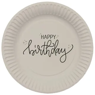 Folat 68682 Geburtstag Dekoration Schwarz, Creme, Champagner Gold - Teller - Crème Noir - 23 cm - 8 Stück - EIN schickes und charmantes Happy Birthday Geschirr