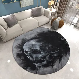 3D Floral Skull Runder Teppich Wohnzimmer Schwarz Grau Pink Death Skull Gothic Style Schlafzimmer Dekoration Teppich Teenager Männer Gaming Zone Rugs Mat Rutschfest Washable (Farbe 4,120 cm)