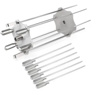 DBREAKS Edelstahl Rotisserie Spieß Set für Drehspieß bis Ø14mm, Spieß-Rondell Inkl. 6 Langen (41cm) & 6 kurzen Spießen (30 cm), Universal Rondell Grillspieß, Schaschlik-Set, Grillrondell