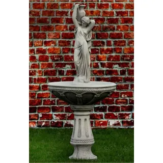 Casa Padrino Barock Springbrunnen Frau mit Krug Grau Ø 78 x H. 175 cm - Prunkvoller Gartenbrunnen im Barockstil - Runder Gartendeko Stein Brunnen - Barock Garten Deko Accessoires