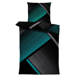 one-home Winter Bettwäsche Thermo Fleece Kuschelig Warme Bettbezüge Flauschig Warm Weich, Größe:2 teilig 135x200 cm, Farbe:Geometrisch Petrol