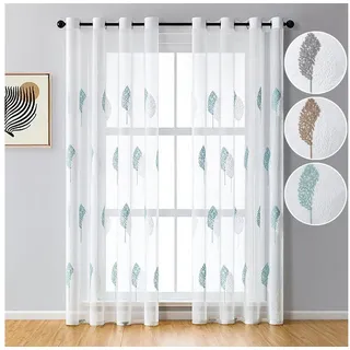 BTTO V&G Scheibengardine 2 Paneele Ösen Vorhänge Voile Gardine,Baumstickerei Scheibengardinen blau 140 cm x 225 cm