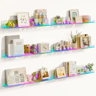 BAKAJI Set mit 6 Wandregalen aus Acryl, modernes Design, Mehrzweck-Wandregal, Organizer für Schlafzimmer, Wohnzimmer, Küche, Badezimmer, Bücherregal, platzsparend, 38 x 0 x 4,8 cm (Multicolor)