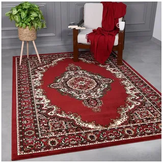 Vimoda Orientteppich Klassich Orientalisch Vintage Wohnzimmerteppich, rechteckig, Höhe: 6 mm, mit Kunstvollem, Klassisch, mit Bordüre, Läufer Wohnzimmer rot|schwarz rechteckig | Ø 0 cm x 200 cm x 290 cm x 6 mm