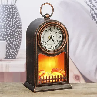 LED Kamin Laterne mit Deko - Uhr ca. 15 x 12 x 27,5 cm ON/OFF Schalter Batterie