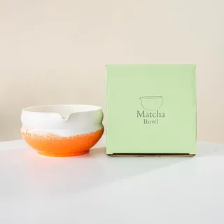 YlobdolY Matcha-Schüssel aus glasiertem Porzellan, handgefertigt, Aquarell, mit Ausgießer, traditionelle japanische Rührschüssel, Geschenkbox zum Schlagen von Matcha