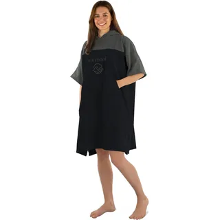 normani Erwachsenen Frottee Badeponcho aus Bio-Baumwolle für Herren und Damen - Strand Umziehhilfe Baumwoll Badehandtuch Surfer Poncho Farbe Schwarz/Grau Größe 174-199 cm