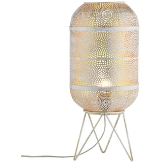 Marrakesch Tischlampe Nachttischlampe 45cm groß | Boho Deko Lampe Stehlampe im Wohnzimmer Schlafzimmer oder Kinderzimmer | Skandinavische Tischleuchte Verdure aus Metall weiß gold E27 Lampenfassung
