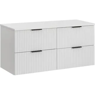Lomadox Badmöbel Waschtisch-Unterschrank 120 cm weiß matt mit gerilllter Front Waschbecken Badschrank mit 4 Softclose-Auszügen, B/H/T 120,6/59,2/46,5 cm