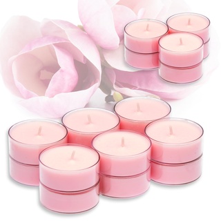 Candelo 12er Set XXL Duft Kerzen - Duftteelichter Magnolie Blume - Jumbo Teelicht in Kunststoff Hülle - 8 Std Brenndauer - Große Teelichter