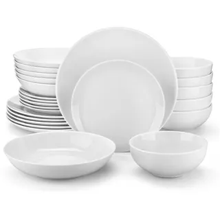 MALACASA Geschirr-Set AMELIA Tafelservice für 6/4 Personen (24-tlg), 6 Personen, Porzellan, Weiß Geschirrset Porzellan weiß