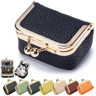 HNTKGME Mini SchmuckkäStchen Aus Echtem Leder, Tragbare Kleine Reise-Schmucketuis, Vintage-SchmuckböRse FüR Damen, SchmuckkäStchen Reise FüR Unterwegs FüR Ringe, Ohrringe, Halsketten (Black)